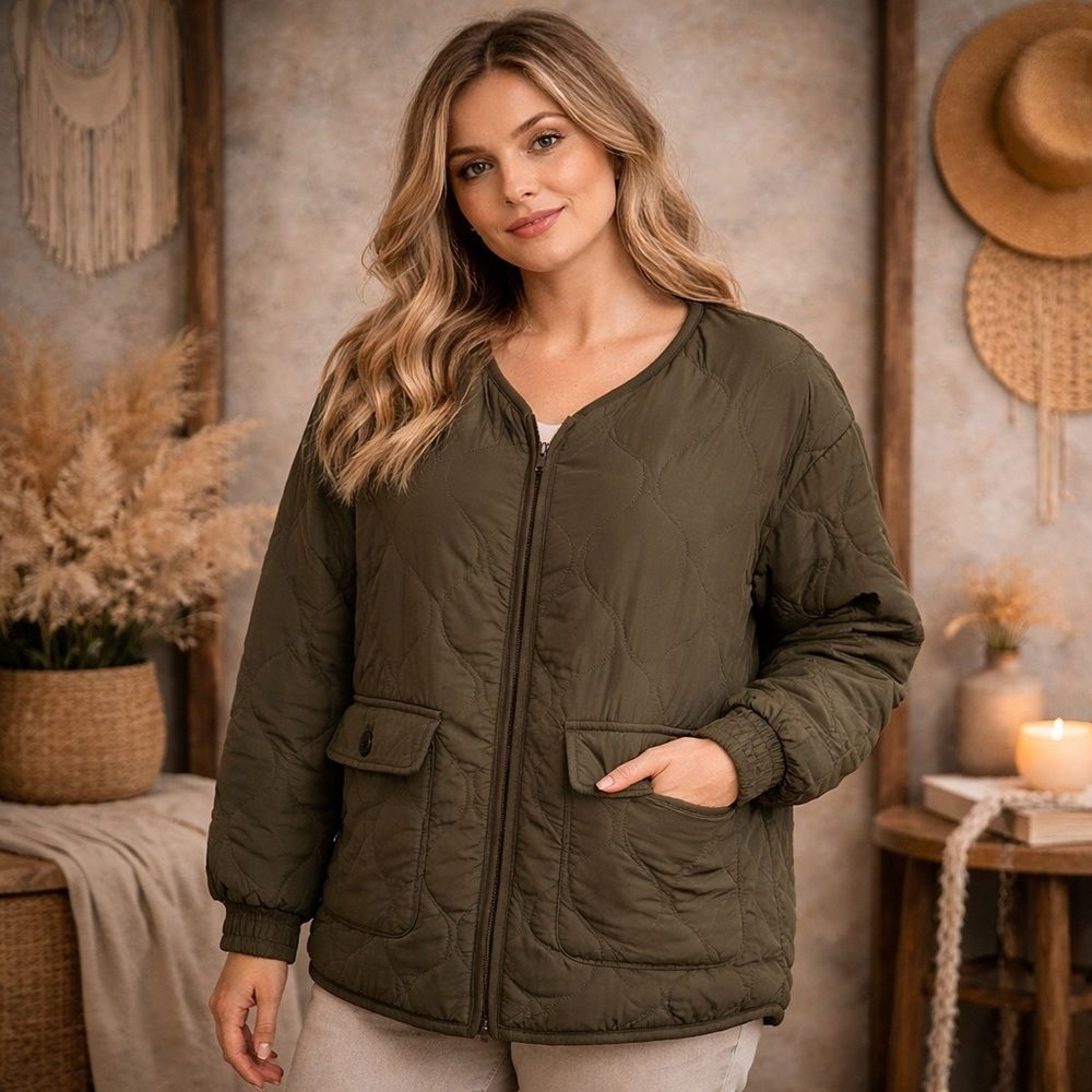 New York Light Weight Army Green Quilted Puffer Jacket‎ Olive Size XL Coat